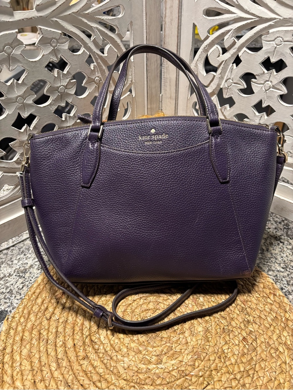 kate spade Purple Pebbled Leather Satchel with Removable Strap - Picture 2 of 11